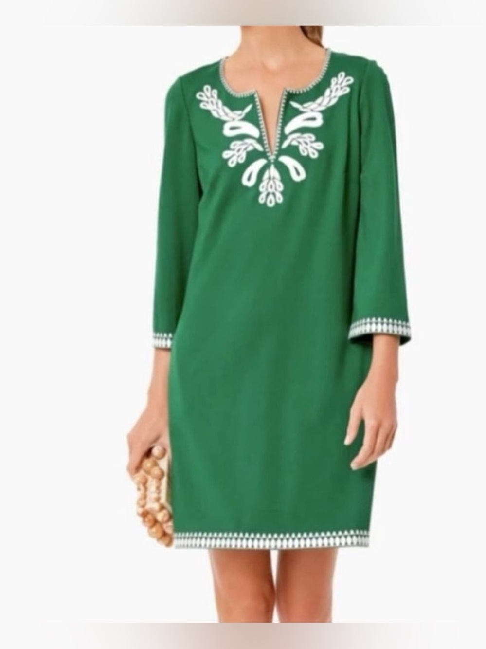 Tuckernuck. Miguelina Embroidered Dress. Green & White. Size Medium.